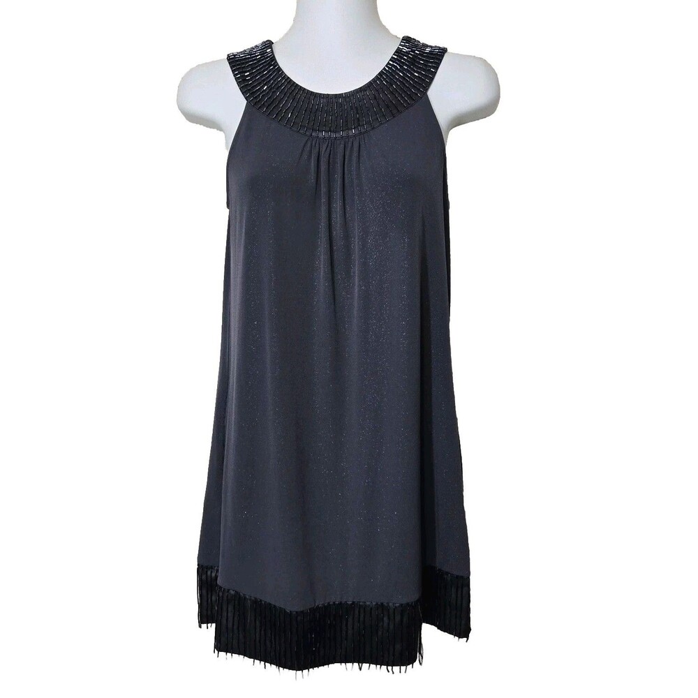 Express Dress Womens XS Gray Beaded Shimmer Mini Pockets Sleeveless Stretch